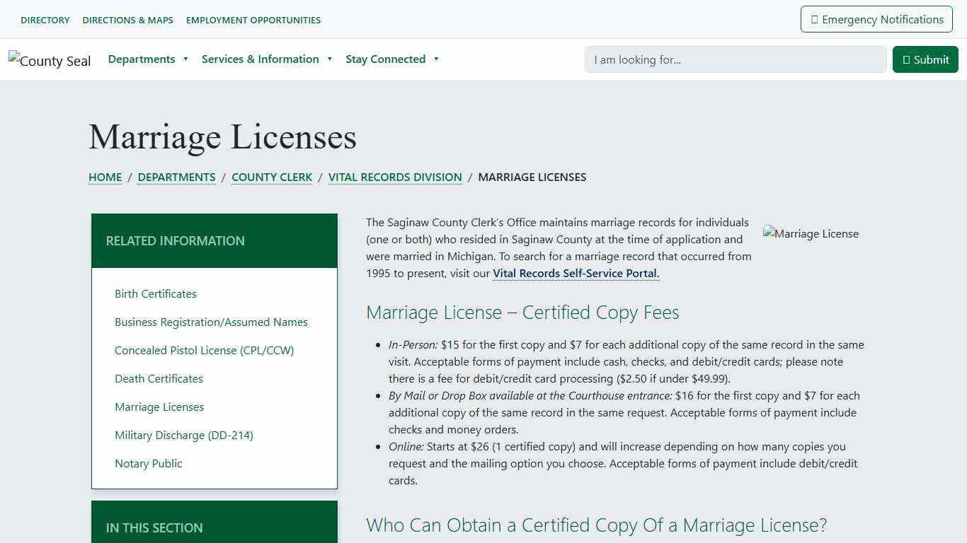 County of Saginaw, MI - Marriage Licenses