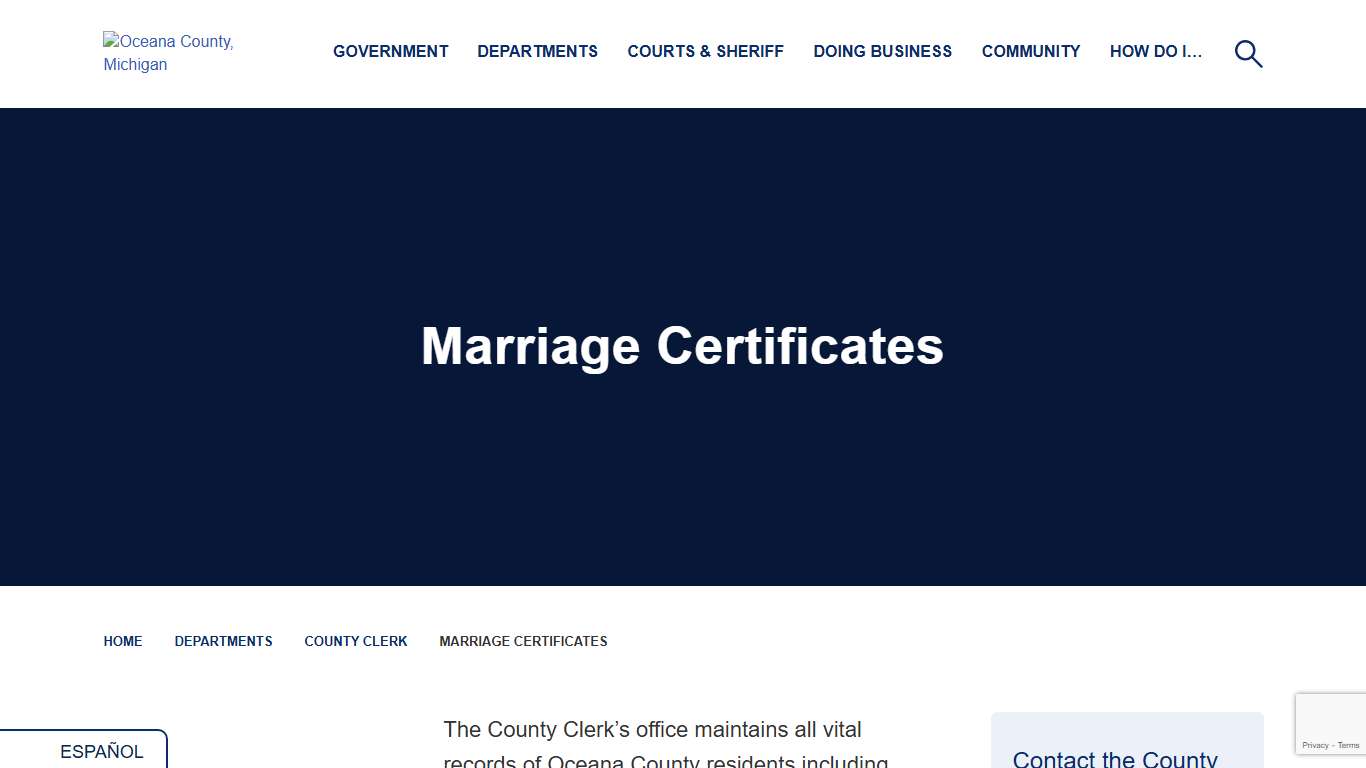 Marriage Certificates - Oceana County Michigan