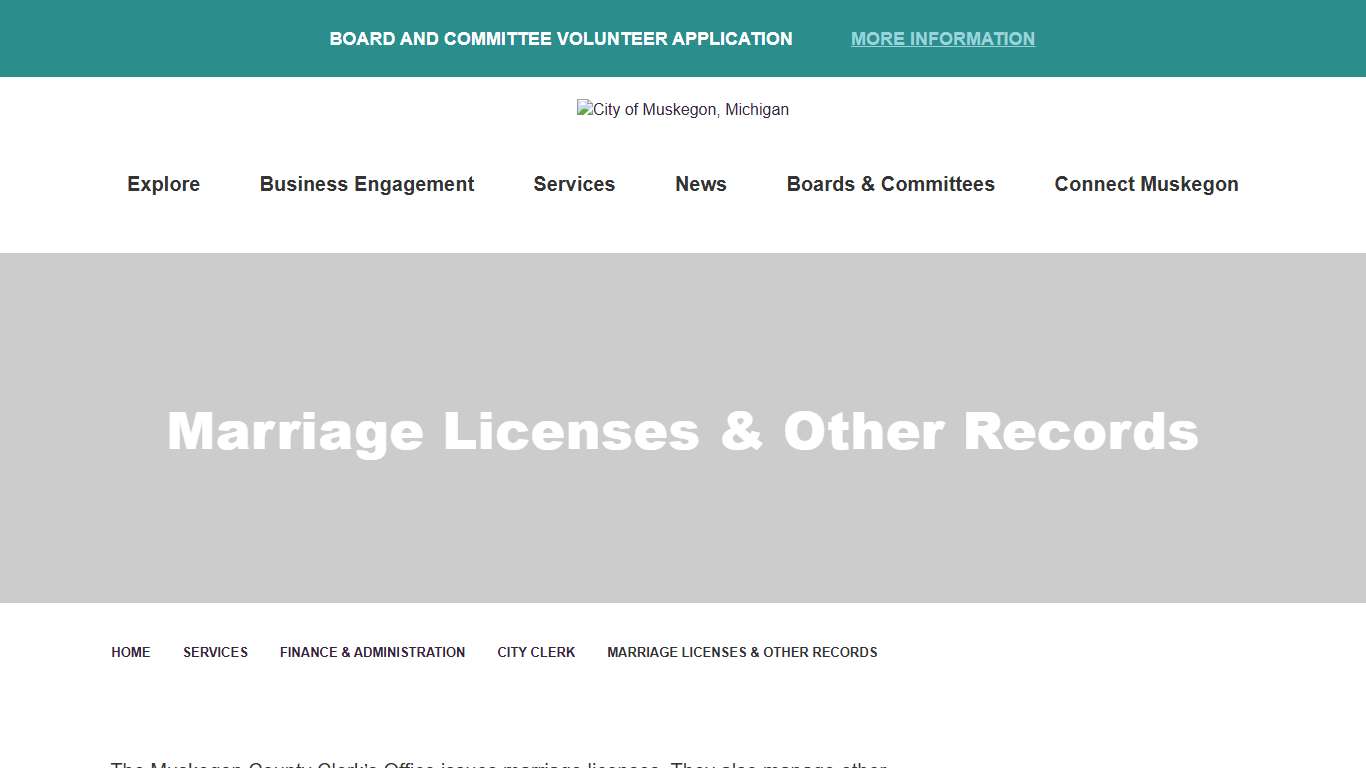 Marriage Licenses & Other Records - City of Muskegon
